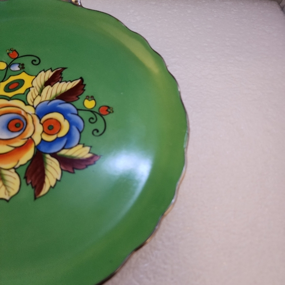 Hand Painted Silver Trimmed Scalloped Floral Vanity Trinket Candy Plate - Picture 6 of 15